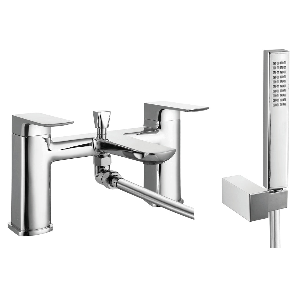 RAK Summit Polished Chrome Deck-Mounted Bath Shower Mixer Tap with Handset - Solid Brass, Modern Design, 15-Year Guarantee