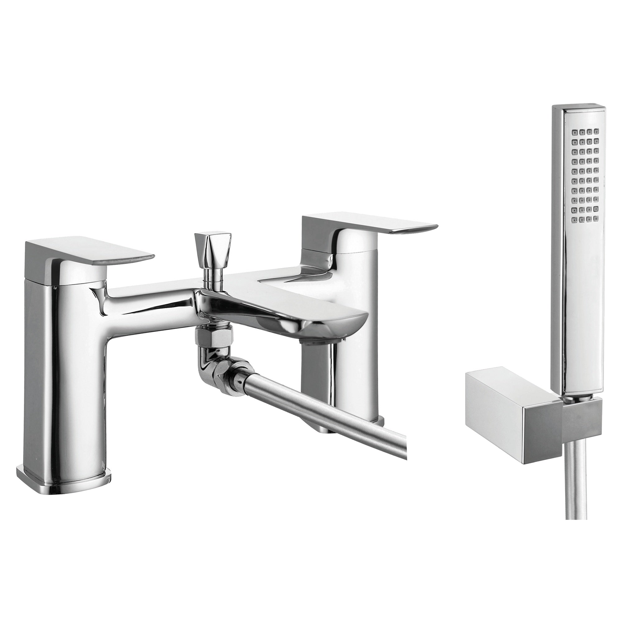 RAK Summit Polished Chrome Deck-Mounted Bath Shower Mixer Tap with Handset - Solid Brass, Modern Design, 15-Year Guarantee