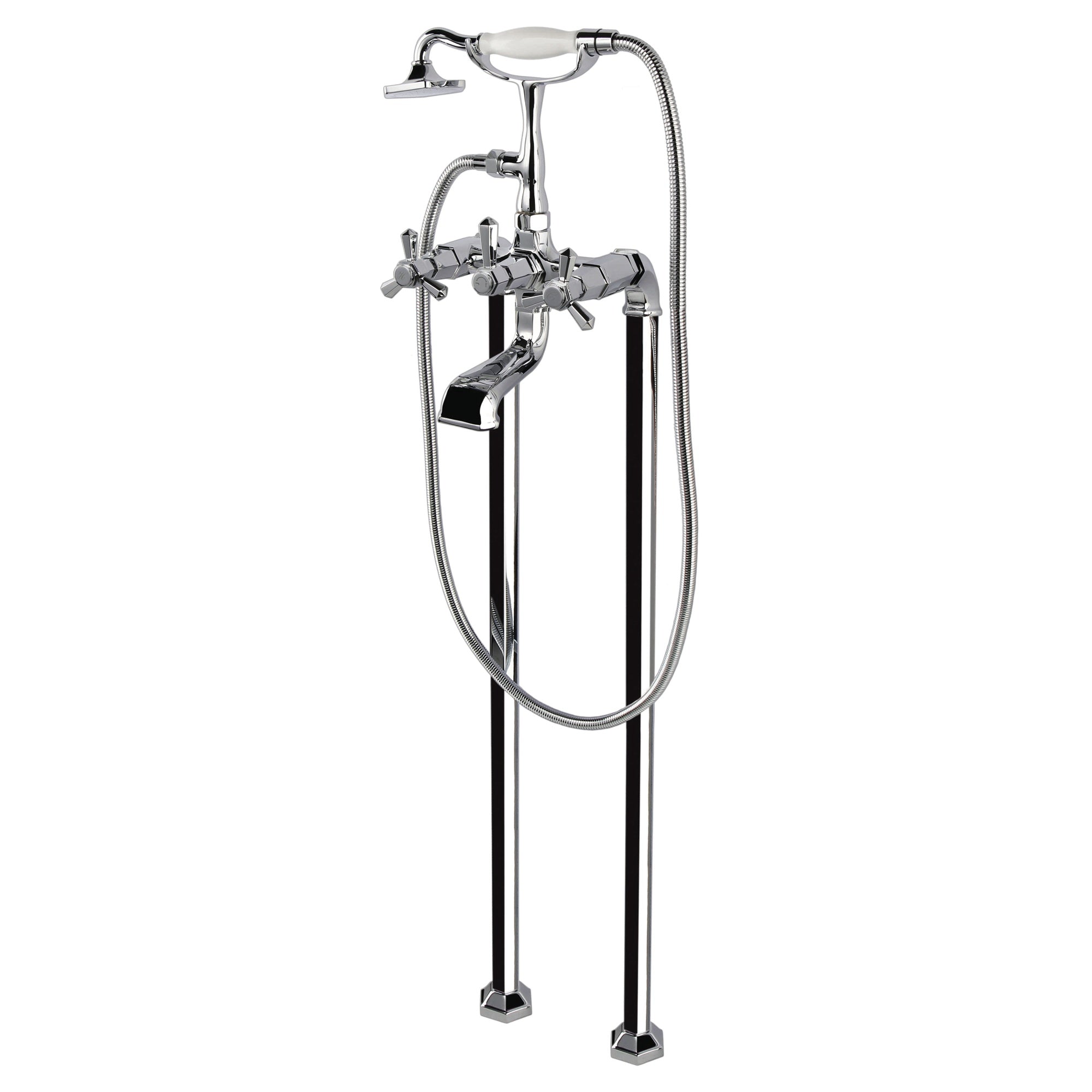 RAK Washington Polished Chrome Traditional Floor Standing Bath Shower Mixer Tap with Shower Kit