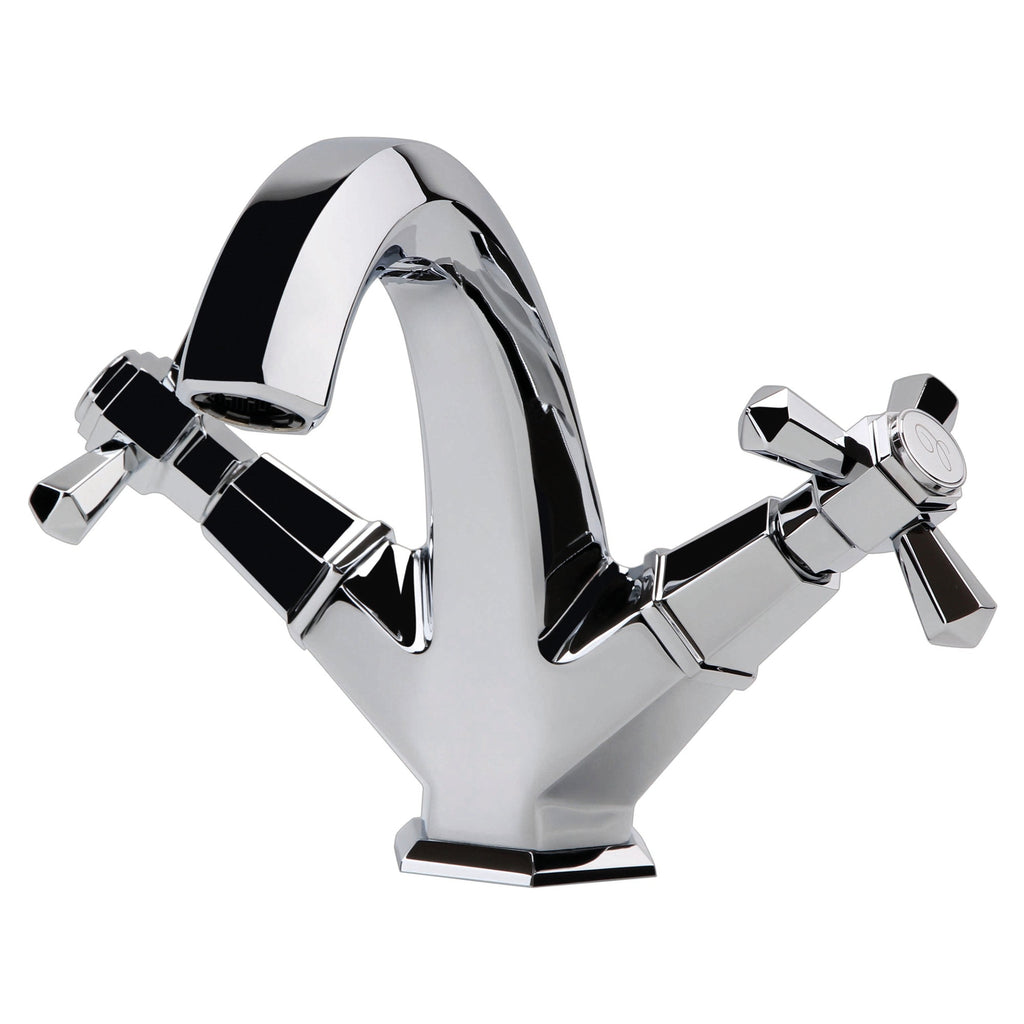 RAK Washington Traditional Basin Mixer Tap - Polished Chrome, Solid Brass, 1/4 Turn