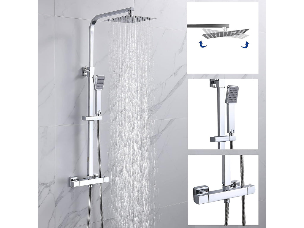 Modern Square Exposed Thermostatic Mixer Shower Set Shower Head and Handheld