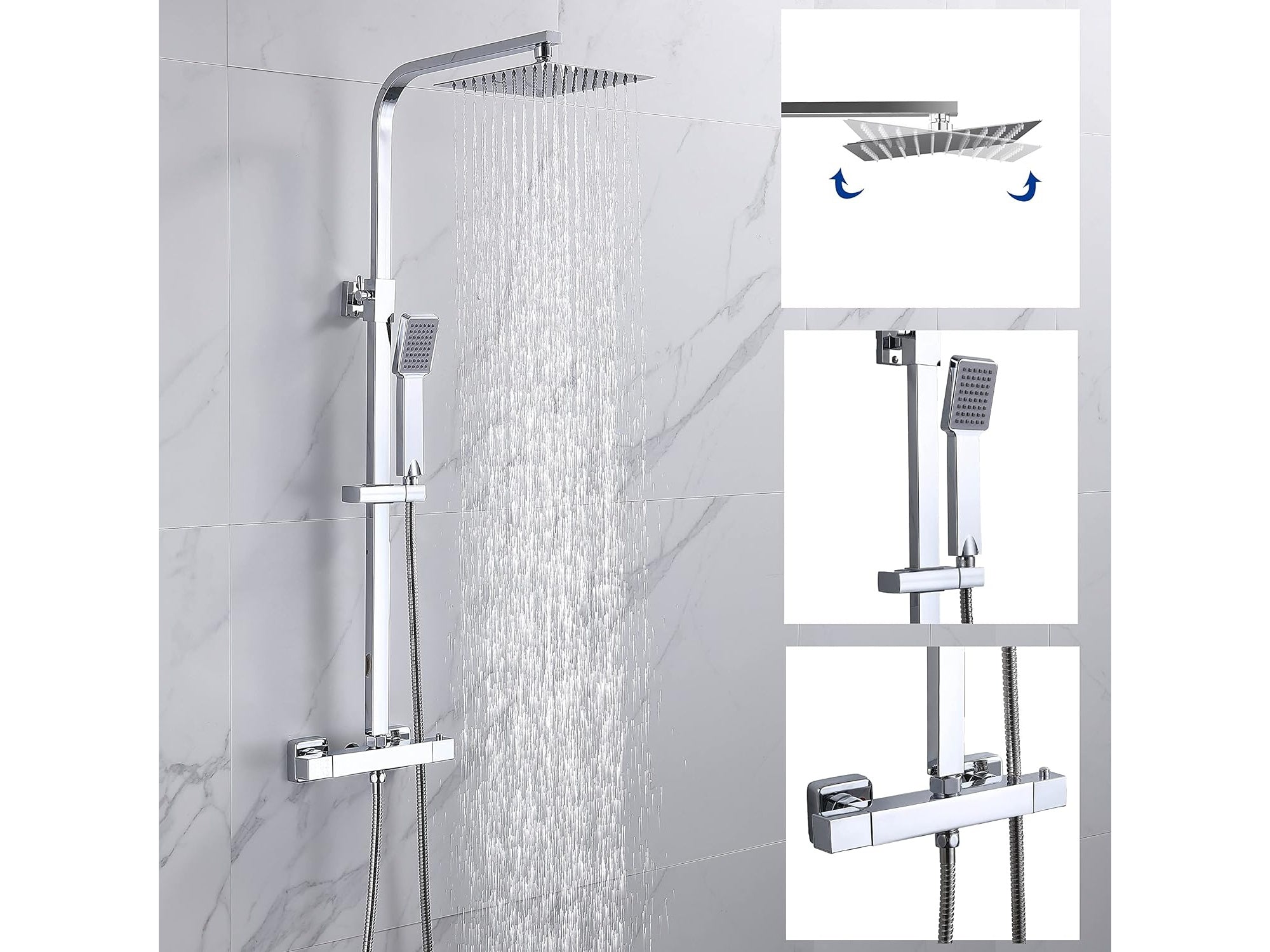 Modern Square Exposed Thermostatic Mixer Shower Set Shower Head and Handheld