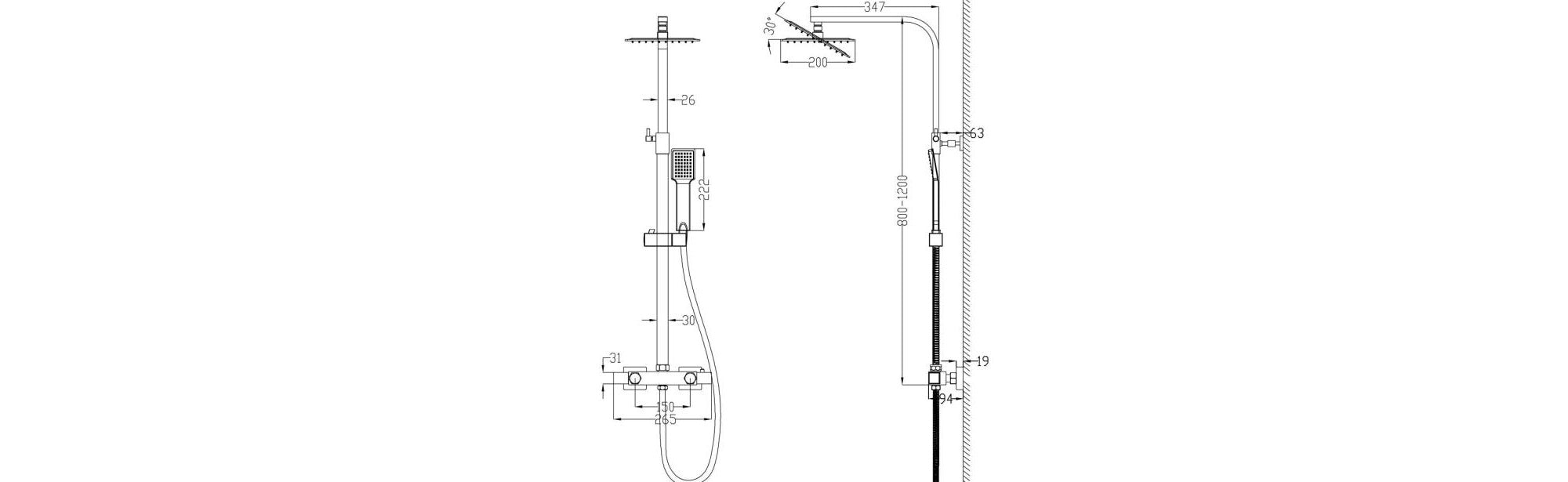 Modern Square Exposed Thermostatic Mixer Shower Set Shower Head and Handheld