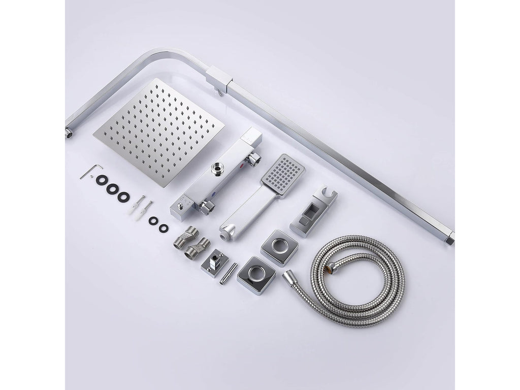 Modern Square Exposed Thermostatic Mixer Shower Set Shower Head and Handheld