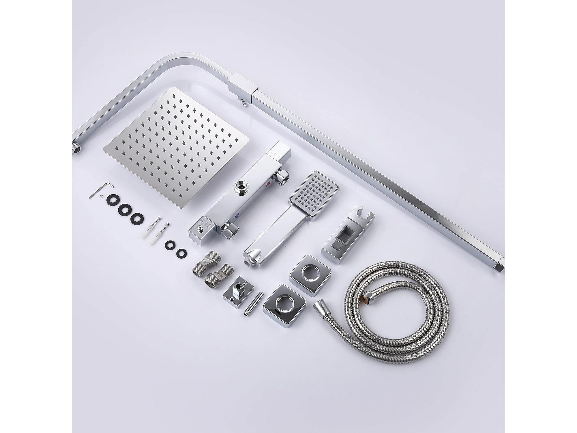 Modern Square Exposed Thermostatic Mixer Shower Set Shower Head and Handheld