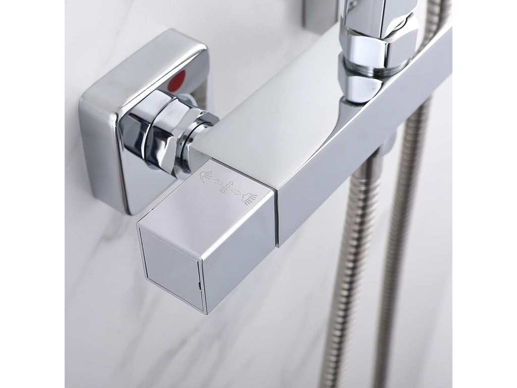 Modern Square Exposed Thermostatic Mixer Shower Set Shower Head and Handheld