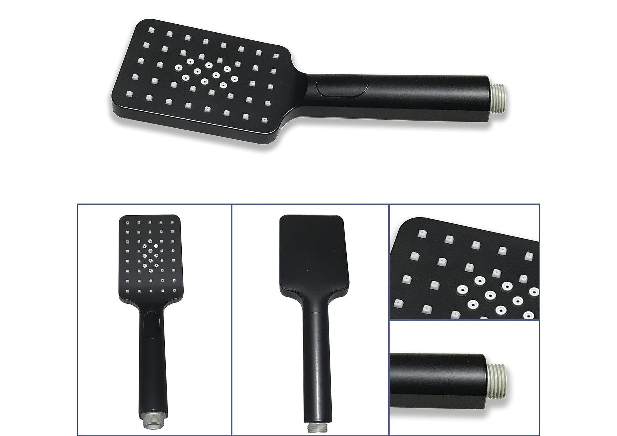Matt Black Thermostatic Mixer Shower Set Square Black Twin Head Exposed Valve 220mm