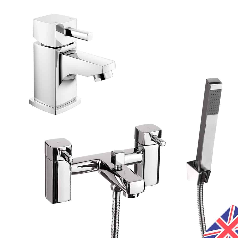 Square Modern Chrome Bathroom Bath Shower Mixer & Basin Sink Mono Tap-0
