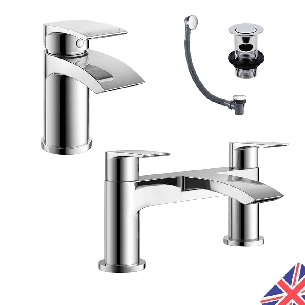 Square Waterfall Chrome Bath Filler Mixer & Basin Sink Mono Tap Inc Waste-0
