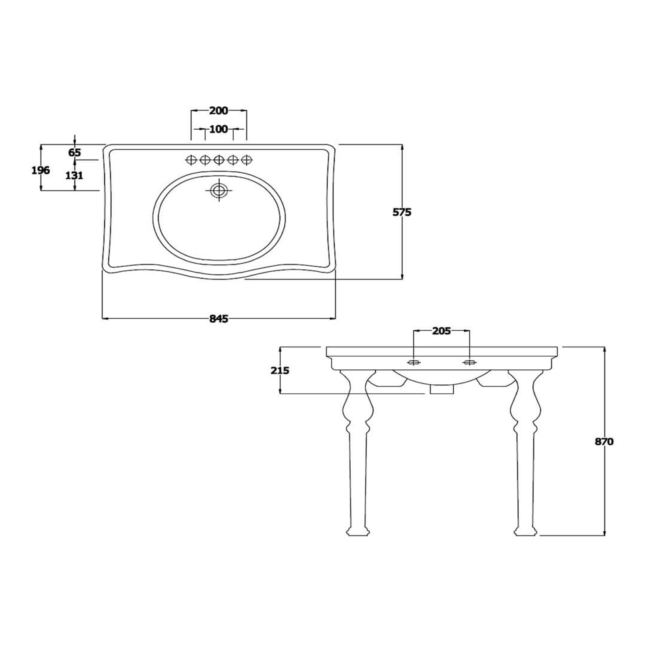 RAK Console Alexandra Deluxe Basin With Ceramic Legs - 850mm Wide - 1 TH - Alpine White