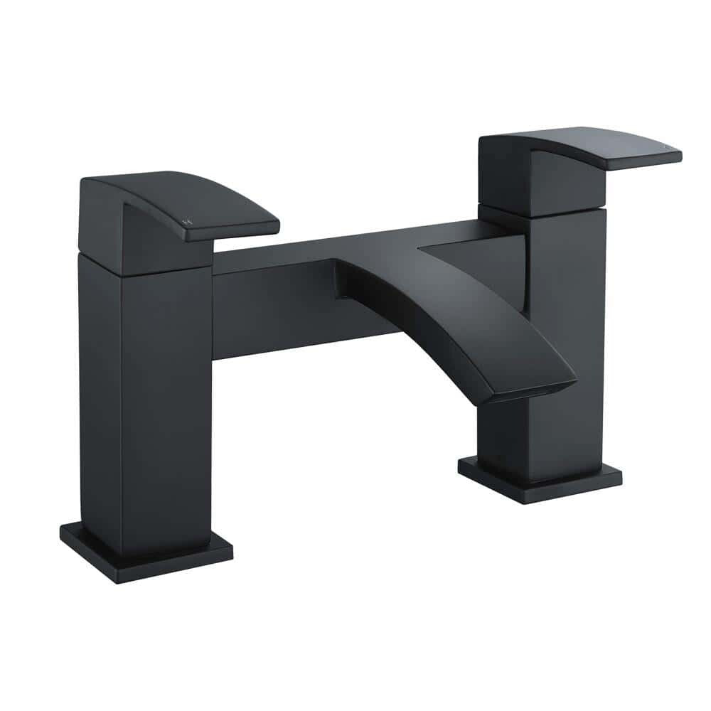 Black Matt Waterfall Basin & Bath Filler Tap Lever Square Deck Mounted Modern-14844
