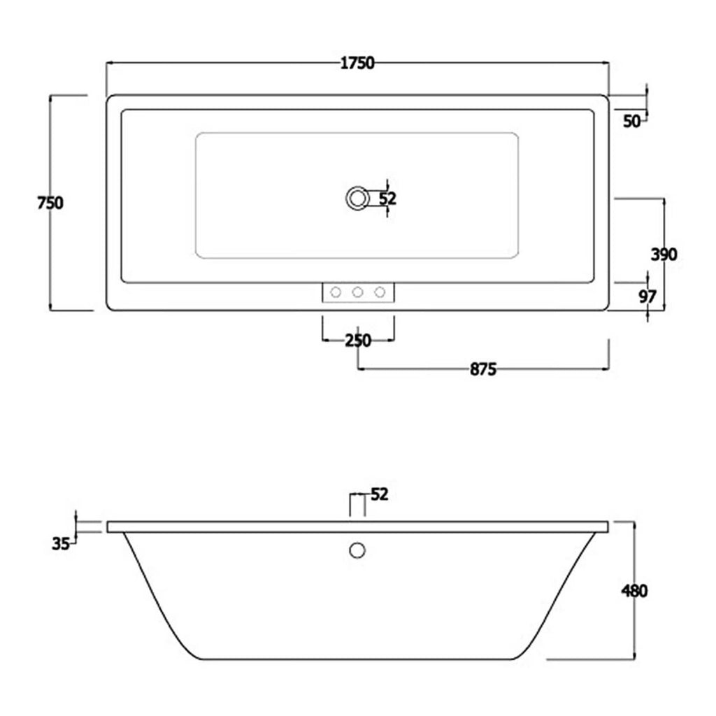 RAK Evolution Rectangular Double Ended Bath - 1750mm x 750mm - White