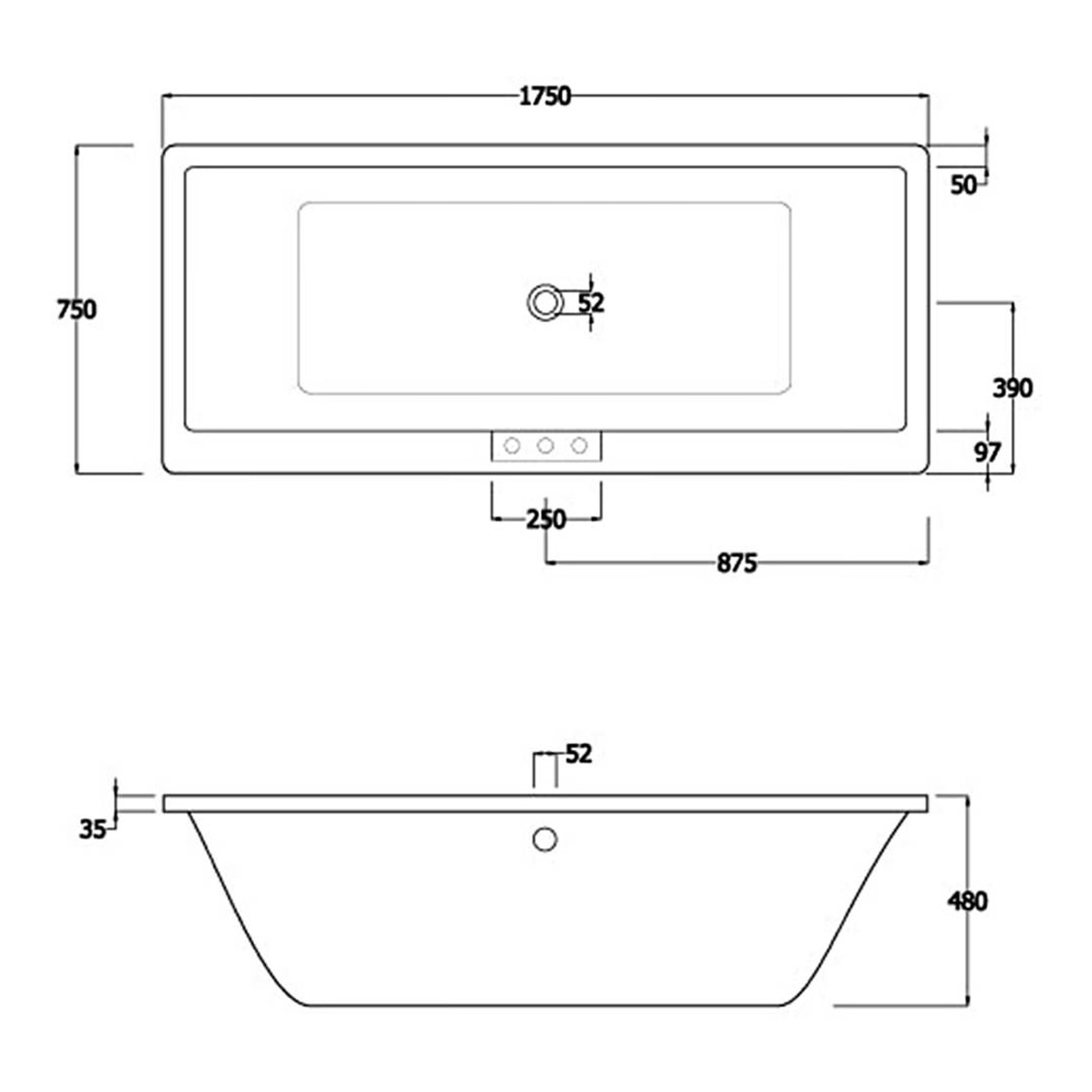 RAK Evolution Rectangular Double Ended Bath - 1750mm x 750mm - White