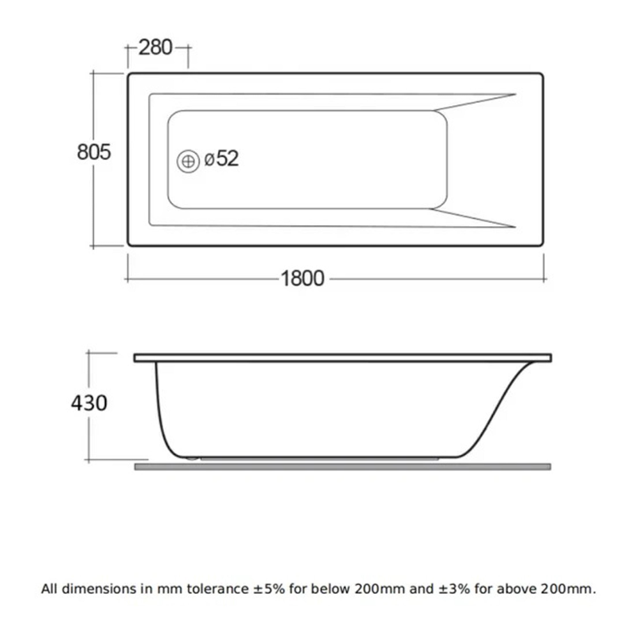 RAK Metropolitan Rectangular Single Ended Bath - 1800mm x 800mm - White
