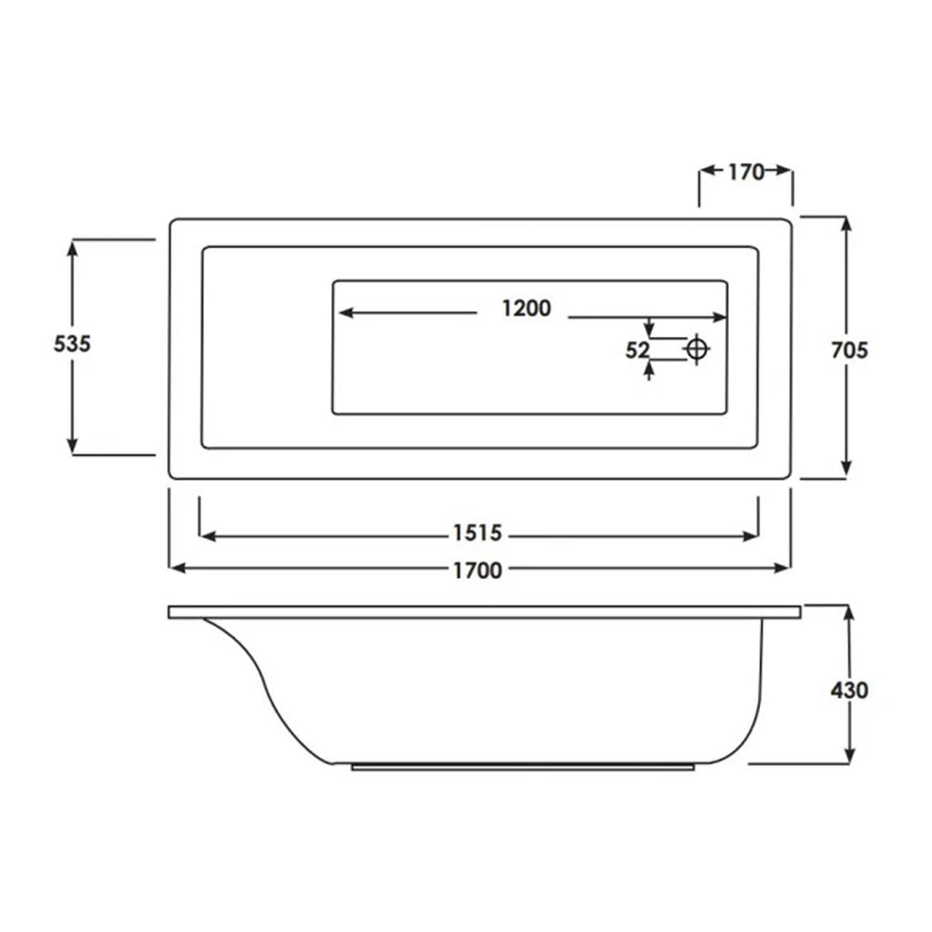RAK Metropolitan Rectangular Single Ended Bath - 1700mm X 700mm - White