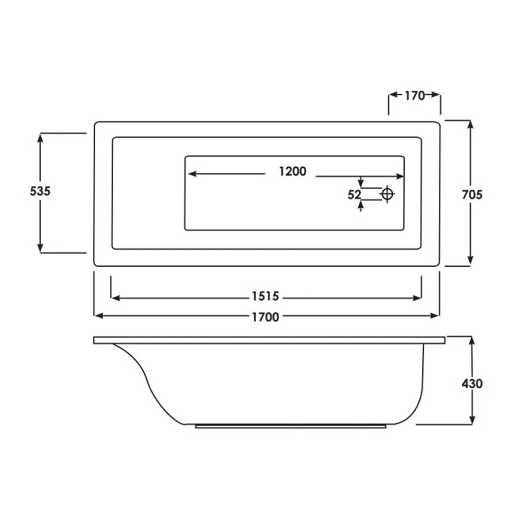 RAK Metropolitan Rectangular Single Ended Bath - 1700mm X 700mm - White