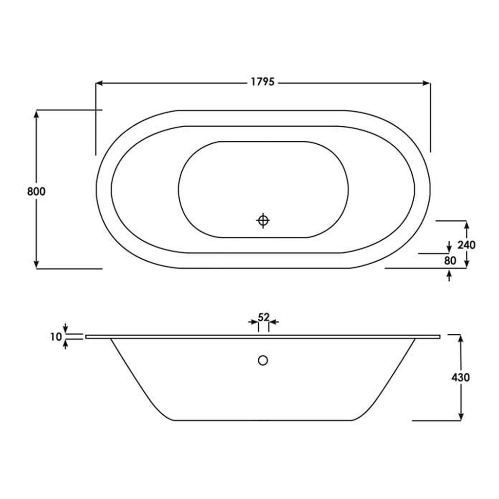 RAK DKM Oval Double Ended Bath - 1800mm x 800mm - White