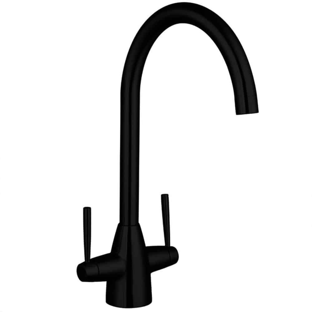 Matt Black Dual Lever Kitchen Sink Mixer Tap Swivel Spout & Basket Strainer Waste-13462
