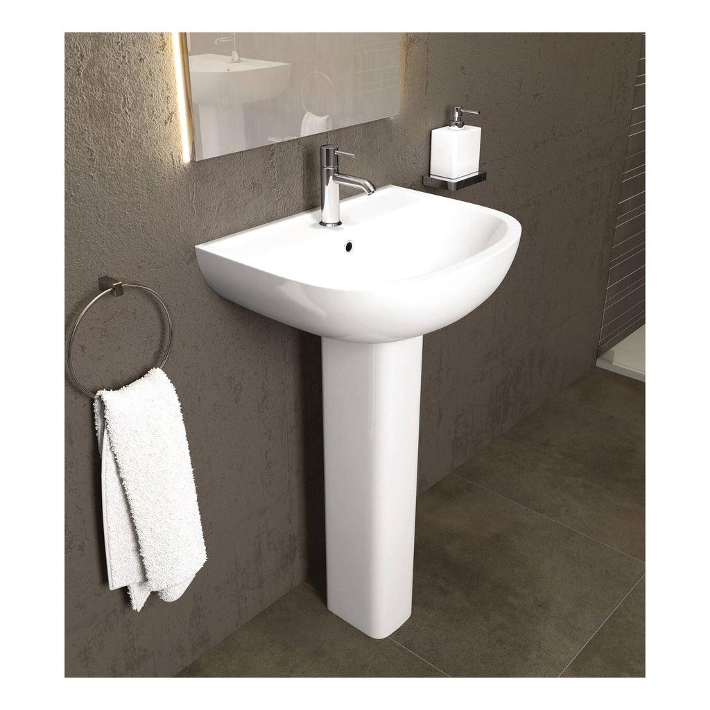 RAK Compact Basin With Full Pedestal - 450mm Wide - 1 TH - Alpine White
