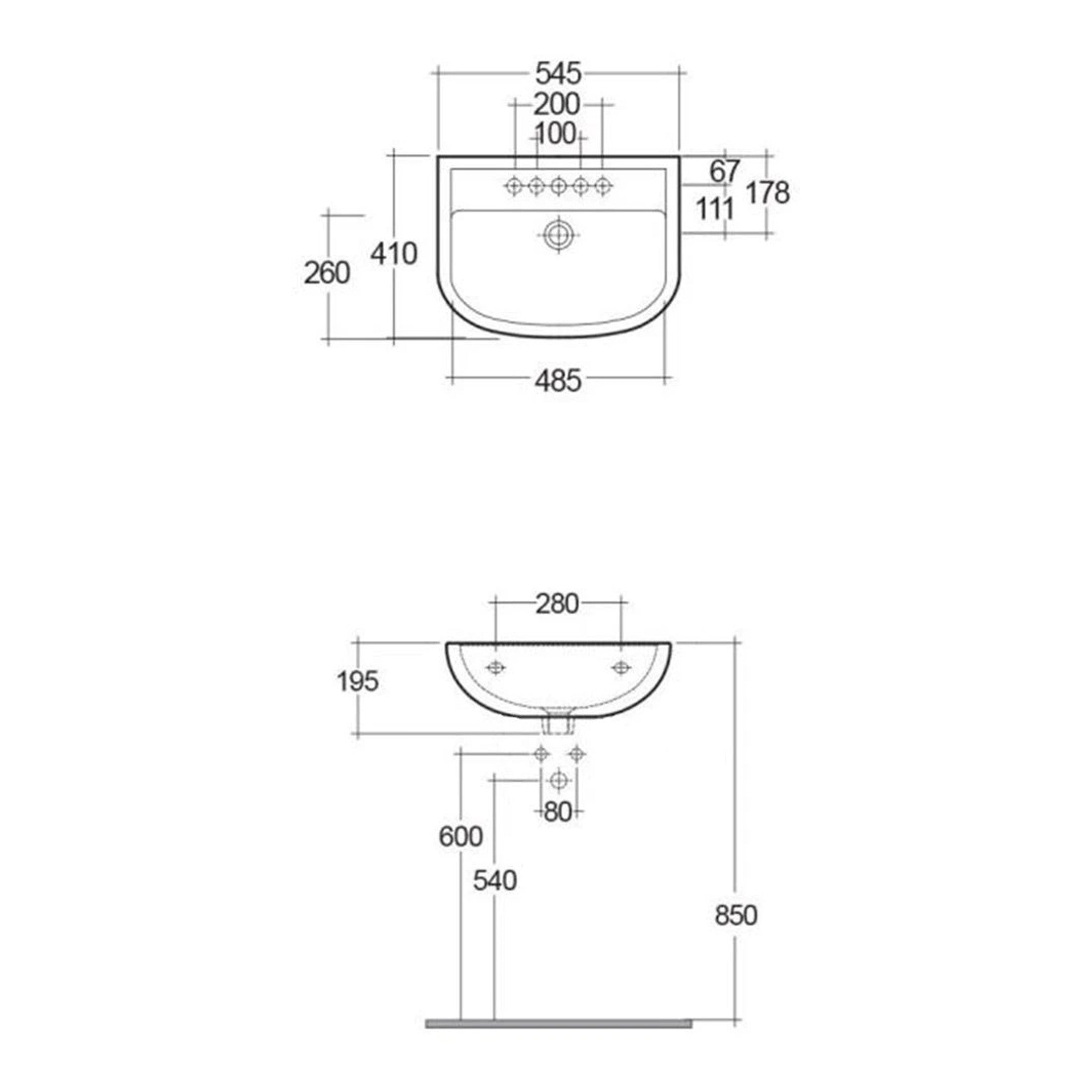 RAK Compact Wall Hung Basin - 550mm Wide - 2 TH - Alpine White