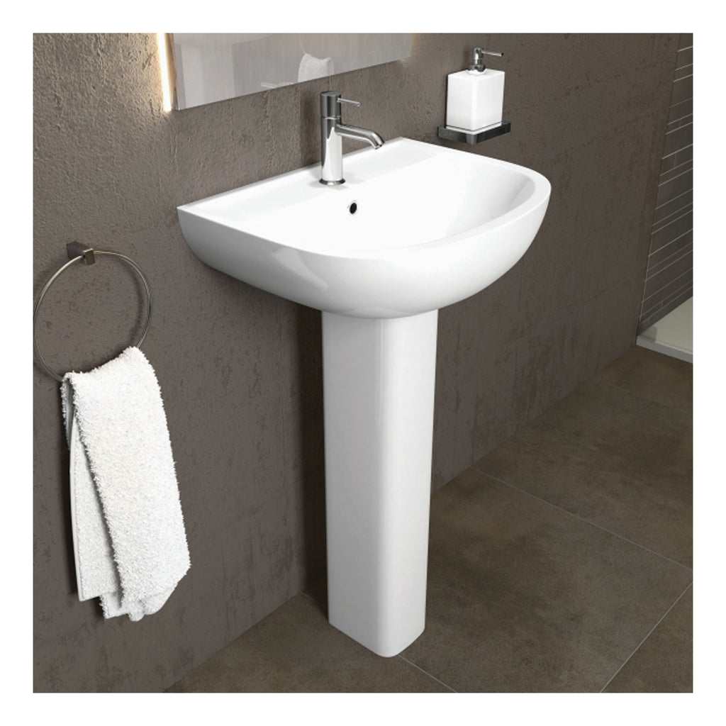 RAK Compact Basin With Full Pedestal - 550mm Wide - 1 TH - Alpine White