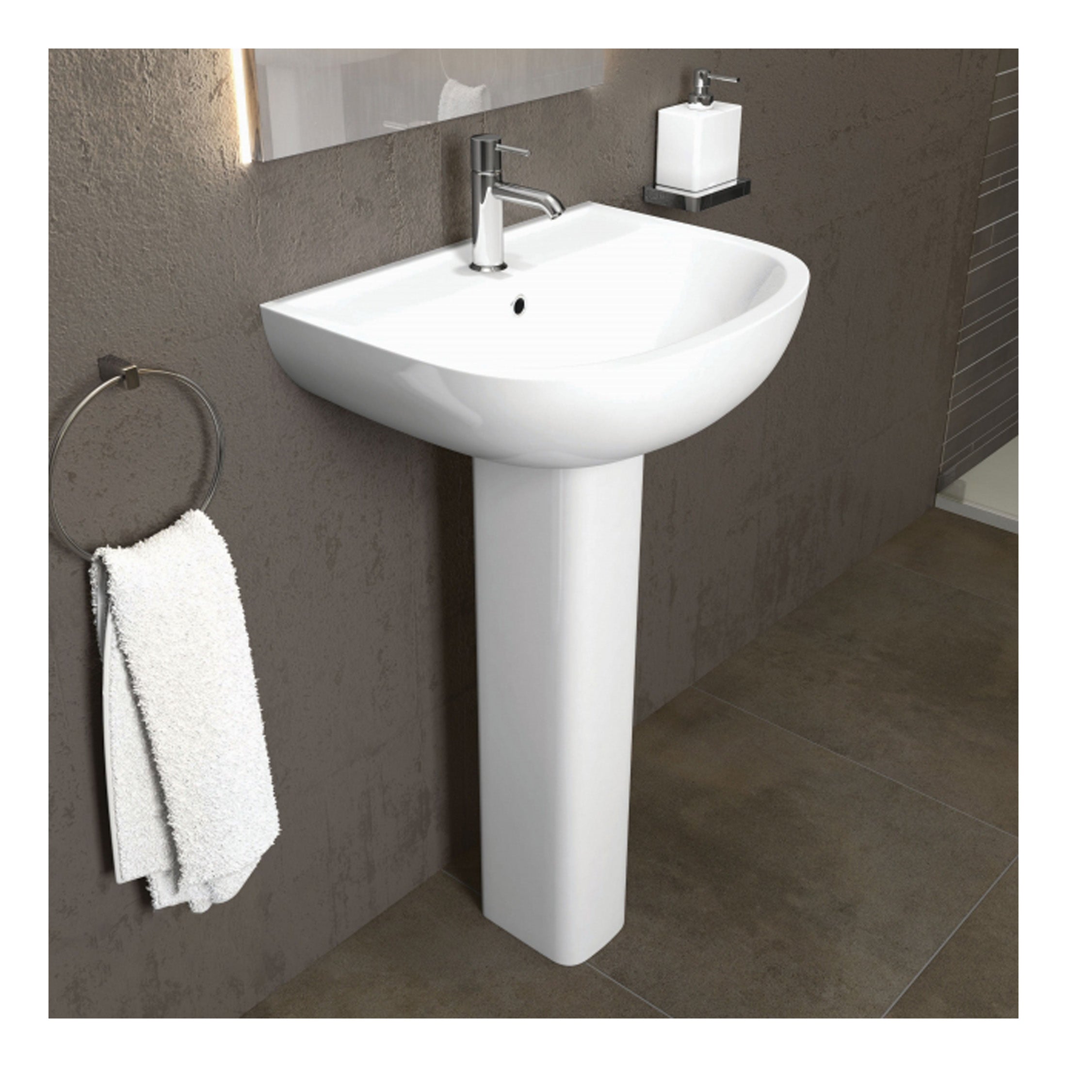 RAK Compact Basin With Full Pedestal - 550mm Wide - 1 TH - Alpine White