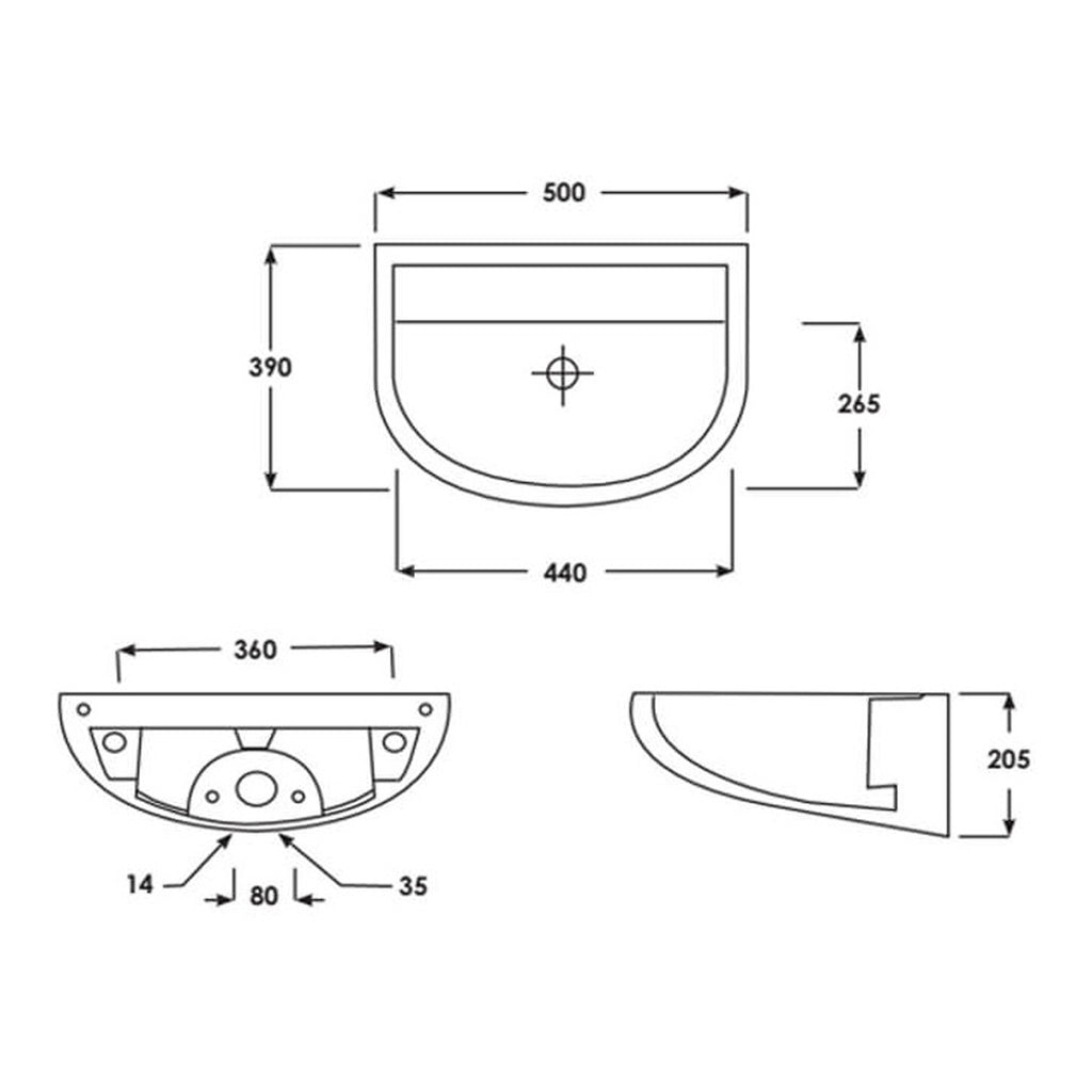 RAK Compact Wall Hung Basin - 500mm Wide - 0 TH - Alpine White