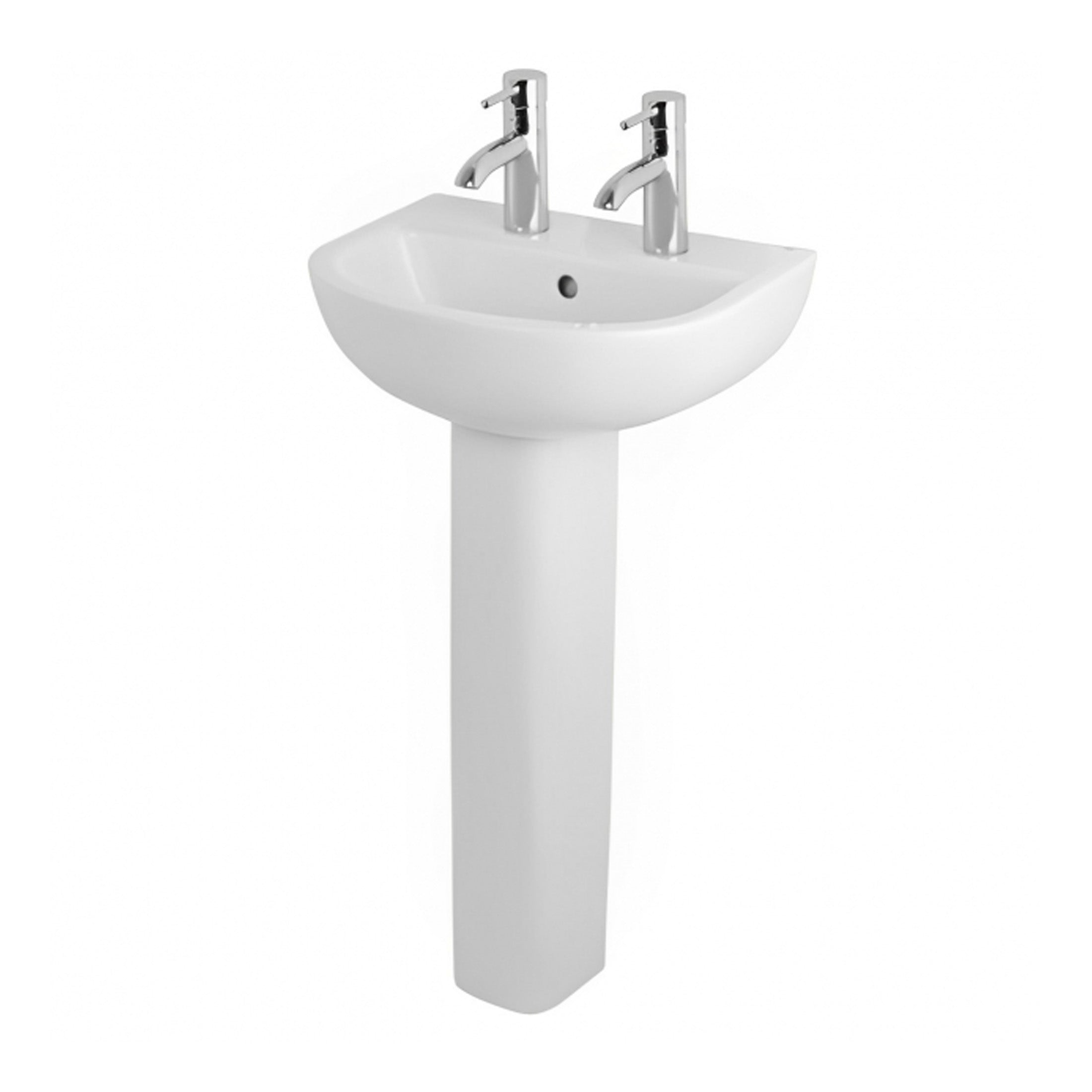 RAK Compact Basin With Full Pedestal - 450mm Wide - 2 TH - Alpine White