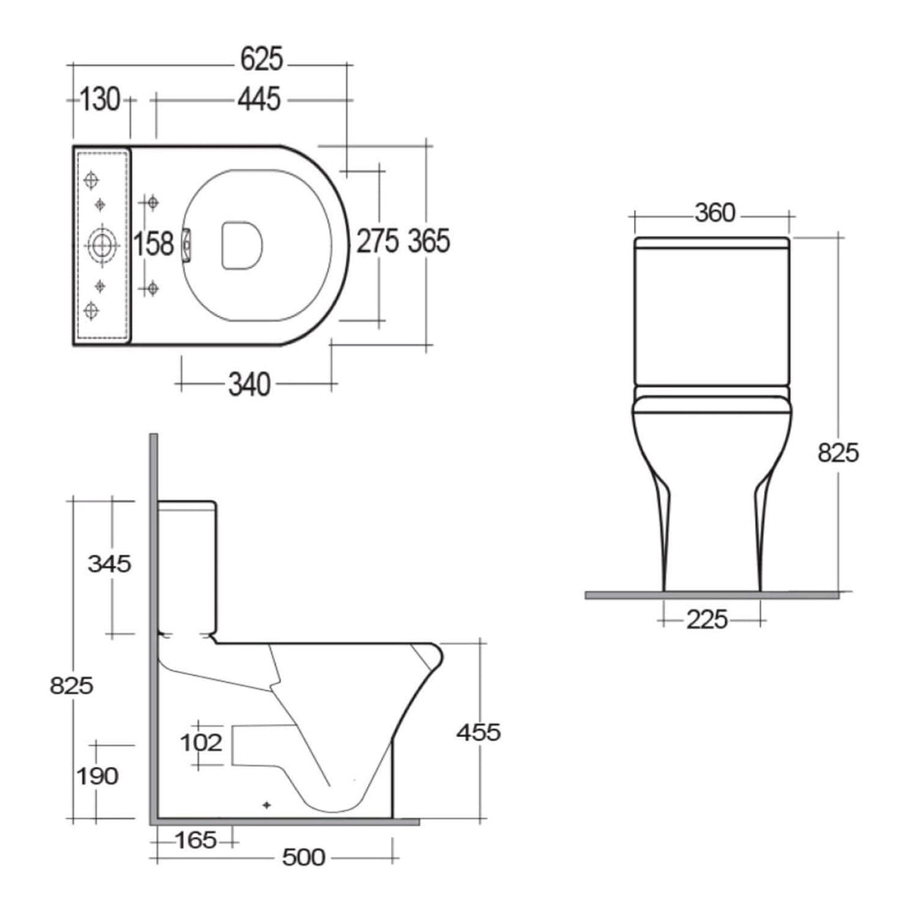 RAK Compact Deluxe Open Back Close Coupled Toilet With Push Button Cistern And Soft Close Seat - Alpine White