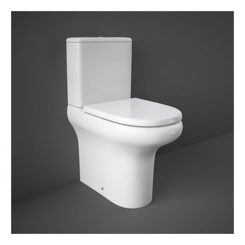 RAK Compact Deluxe Open Back Close Coupled Toilet With Push Button Cistern And Soft Close Seat - Alpine White