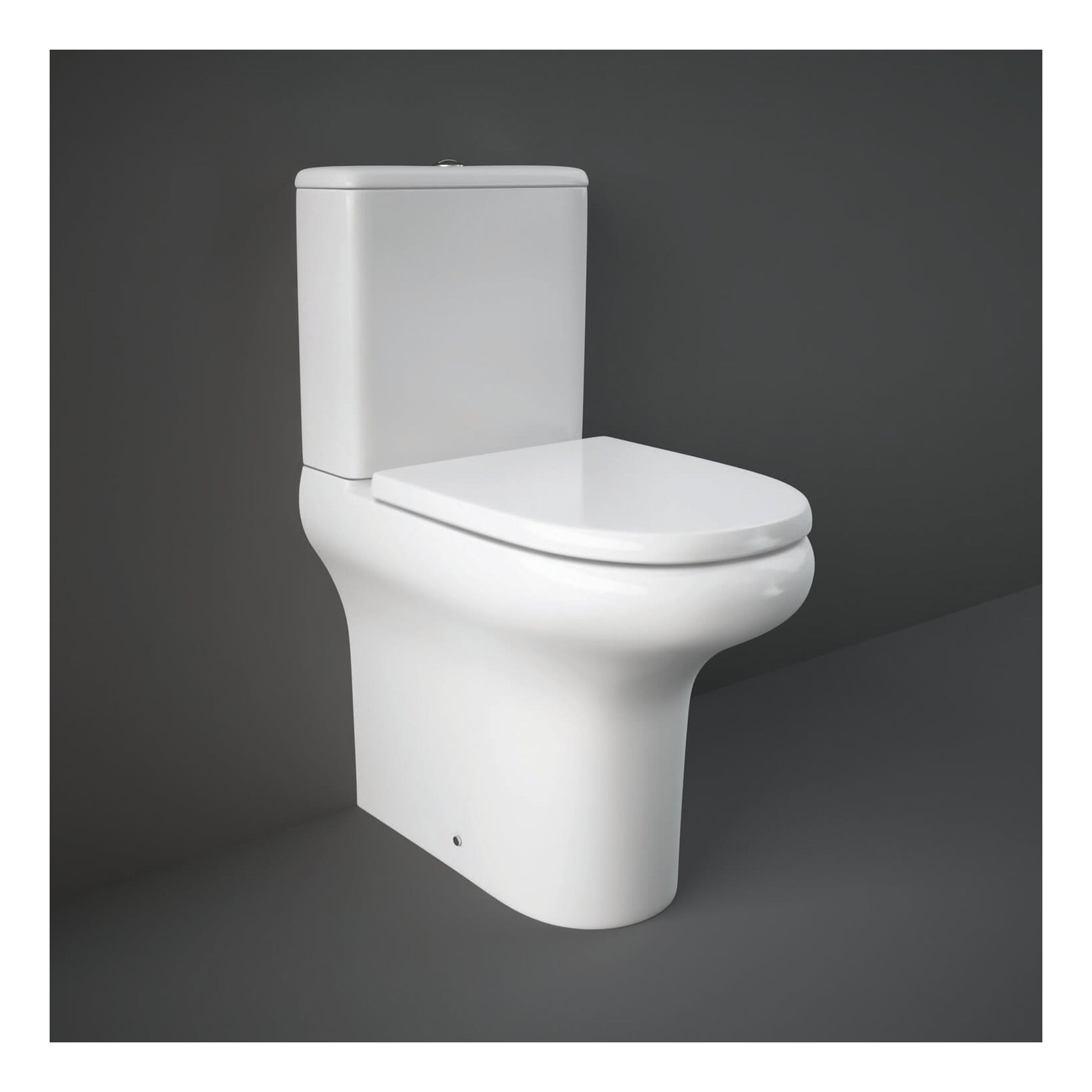 RAK Compact Deluxe Open Back Close Coupled Toilet With Push Button Cistern And Soft Close Seat - Alpine White