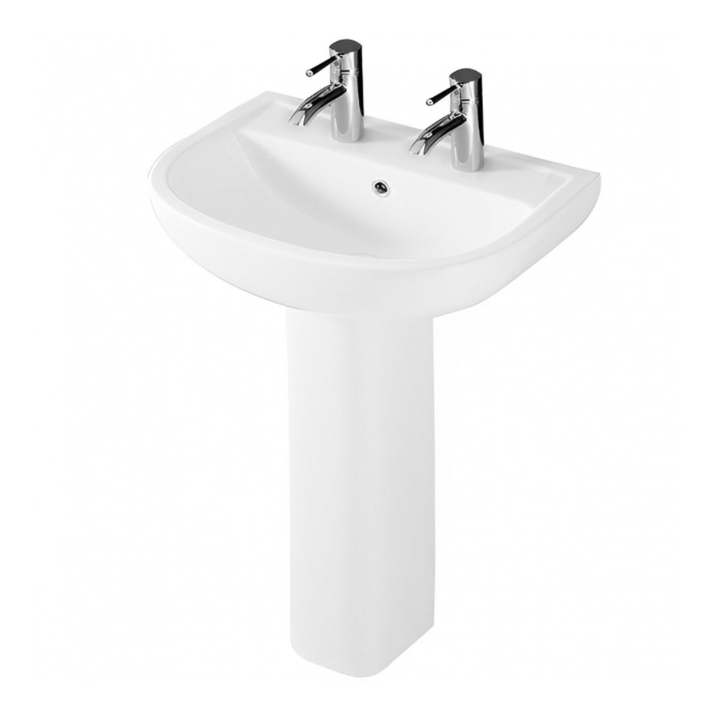 RAK Compact Basin With Full Pedestal - 550mm Wide - 2 TH - Alpine White