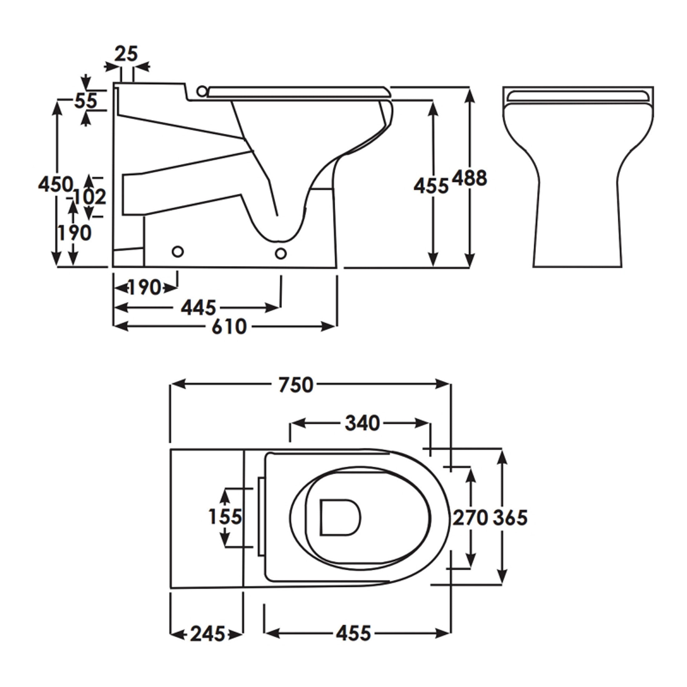 RAK Compact Rimless Special Needs Back to Wall Toilet With Standard Seat - White