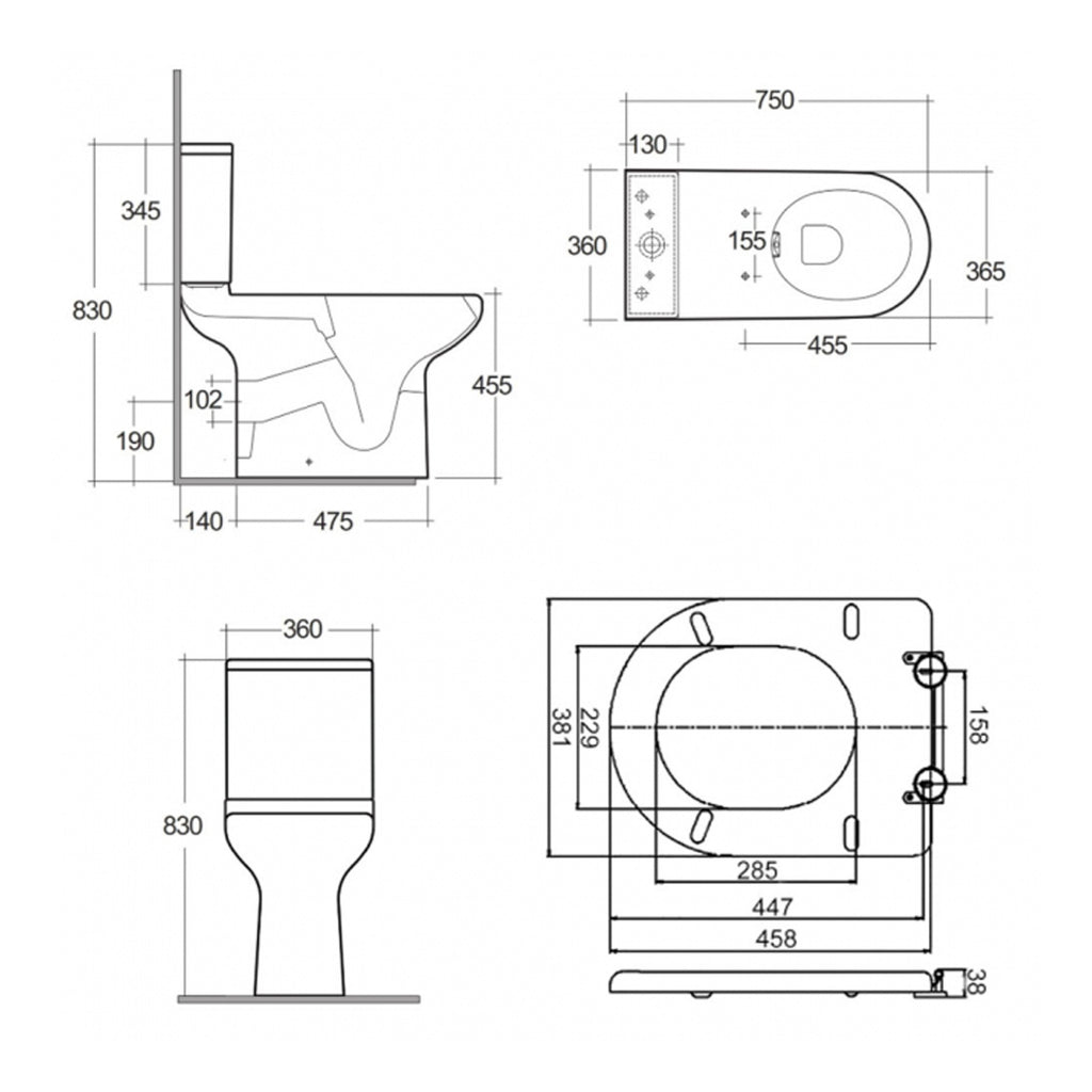 RAK Compact Rimless Special Needs Close Coupled Toilet With Cistern And Ring Standard Seat - White
