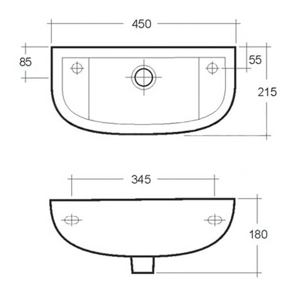RAK Compact Wall Hung Basin - 450mm Wide - 1 Left TH - Alpine White