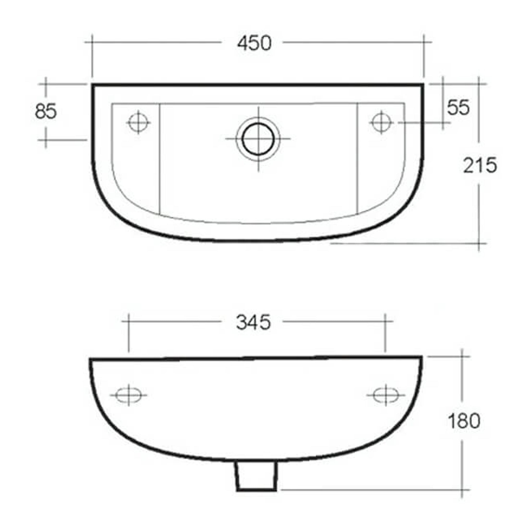 RAK Compact Wall Hung Basin - 450mm Wide - 1 Right TH - Alpine White