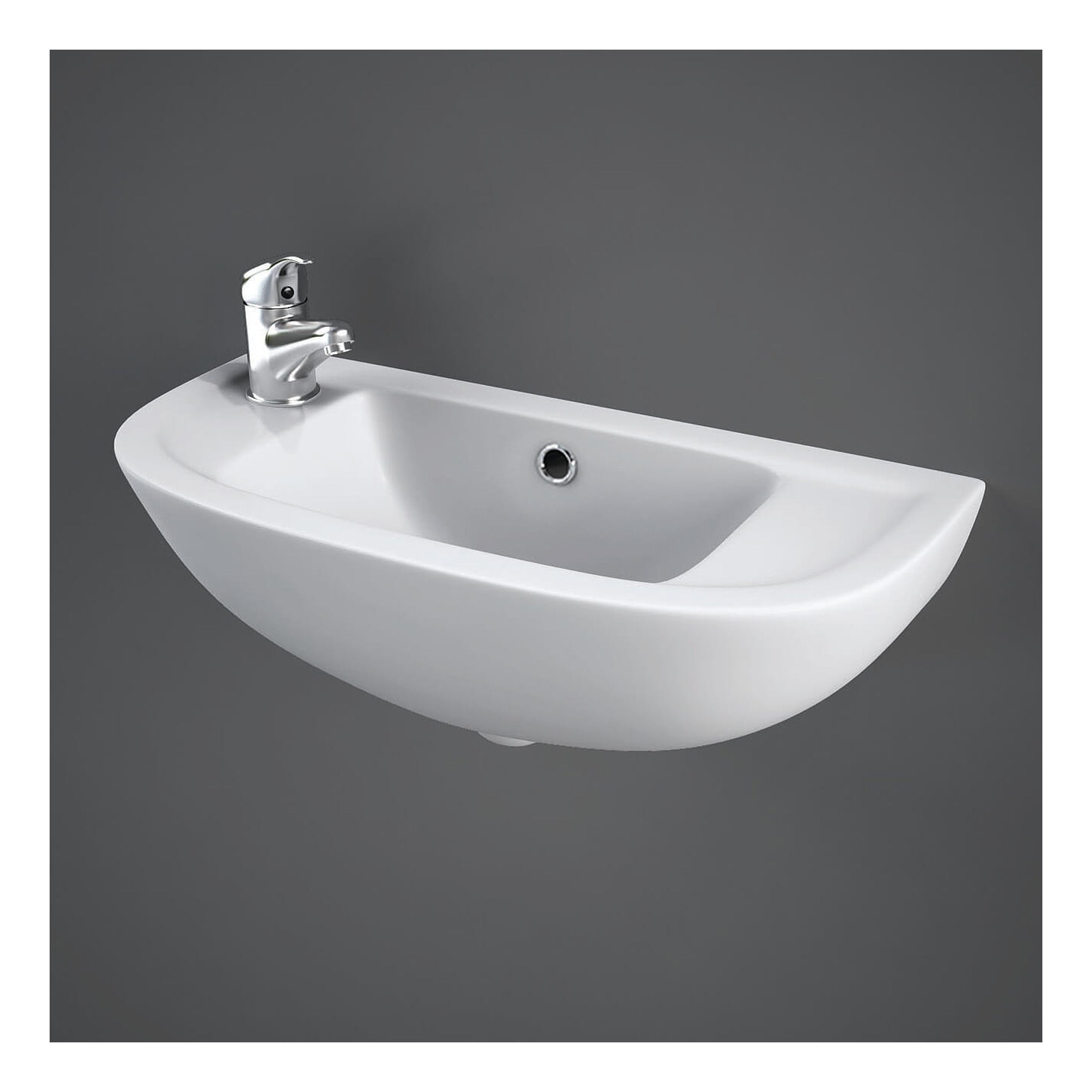 RAK Compact Wall Hung Basin - 450mm Wide - 1 Left TH - Alpine White