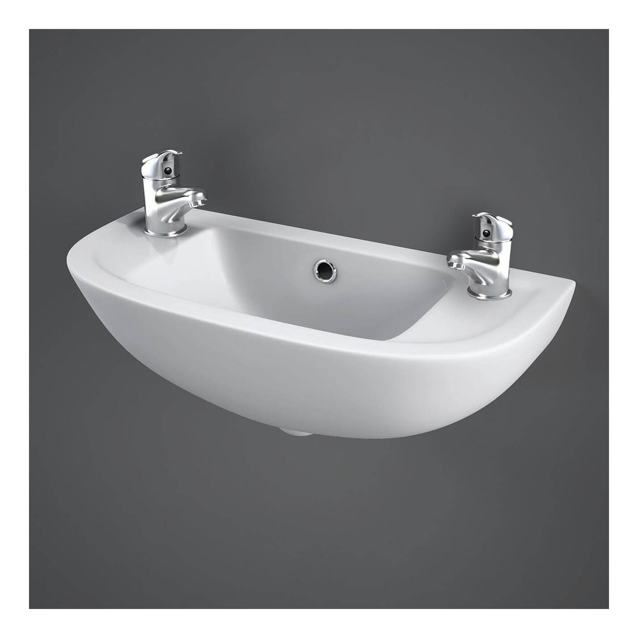 RAK Compact Slim Line Wall Hung Basin - 450mm Wide - 2 TH - Alpine White