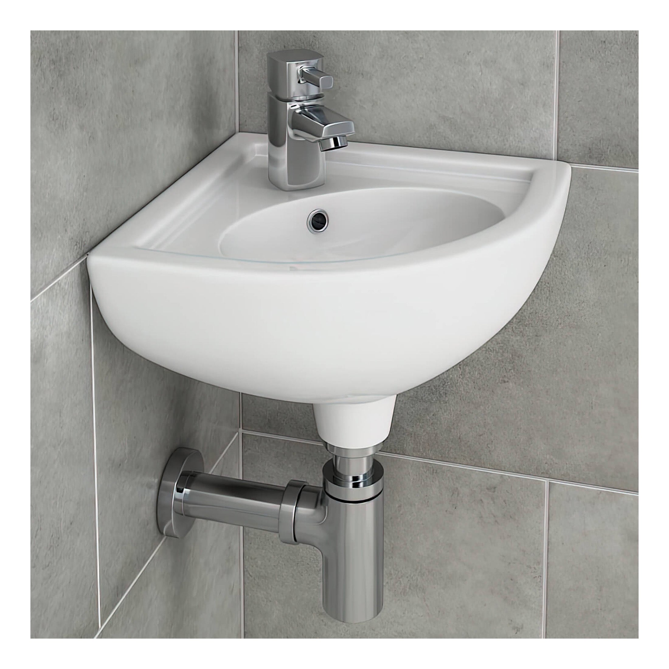 RAK Compact Corner Wall Hung Basin - 440mm Wide - 1 TH - Alpine White