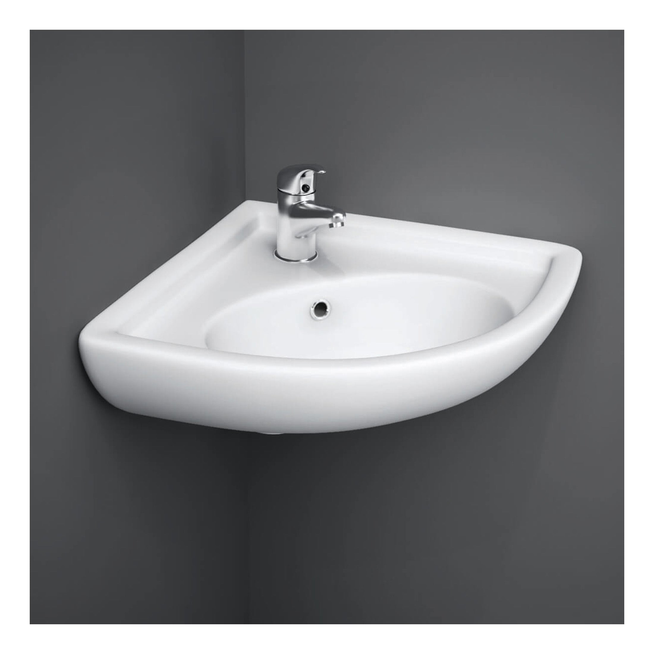 RAK Compact Corner Wall Hung Basin - 440mm Wide - 1 TH - Alpine White