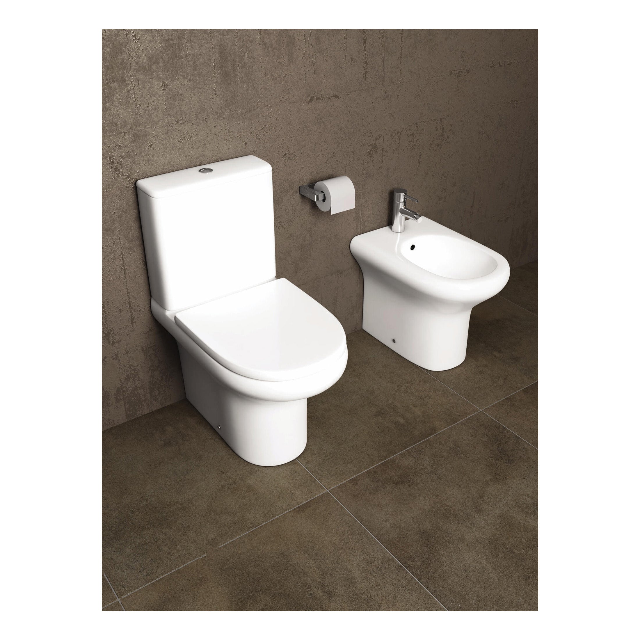 RAK Compact Fully Back To Wall Rimless Close Coupled Toilet With Cistern And Soft Close Seat - White