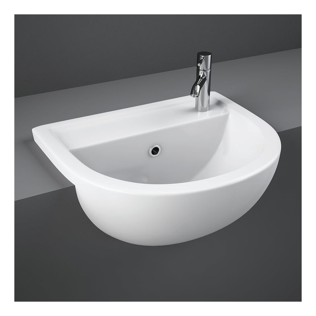 RAK Compact Semi-Recessed Basin - 450mm Wide - Right Hand TH - Alpine White