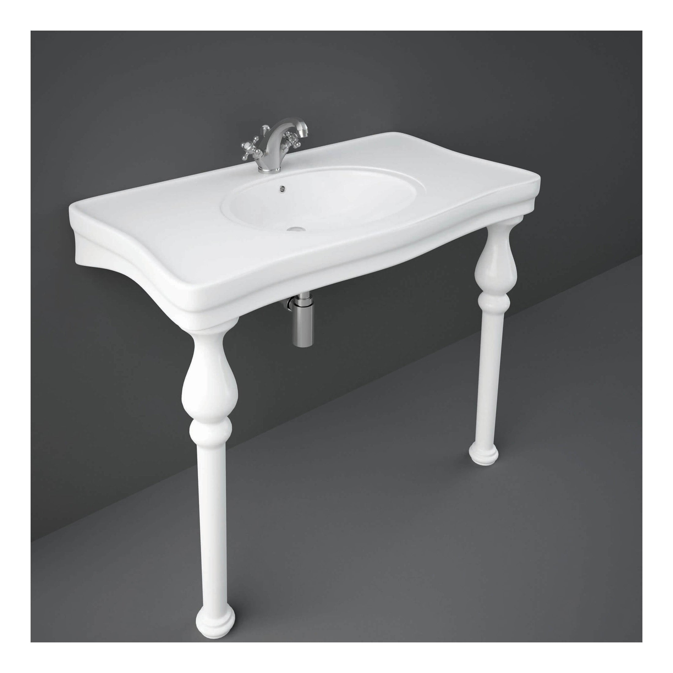 RAK Console Alexandra Deluxe Basin With Ceramic Legs - 1050mm Wide - 1 TH - Alpine White