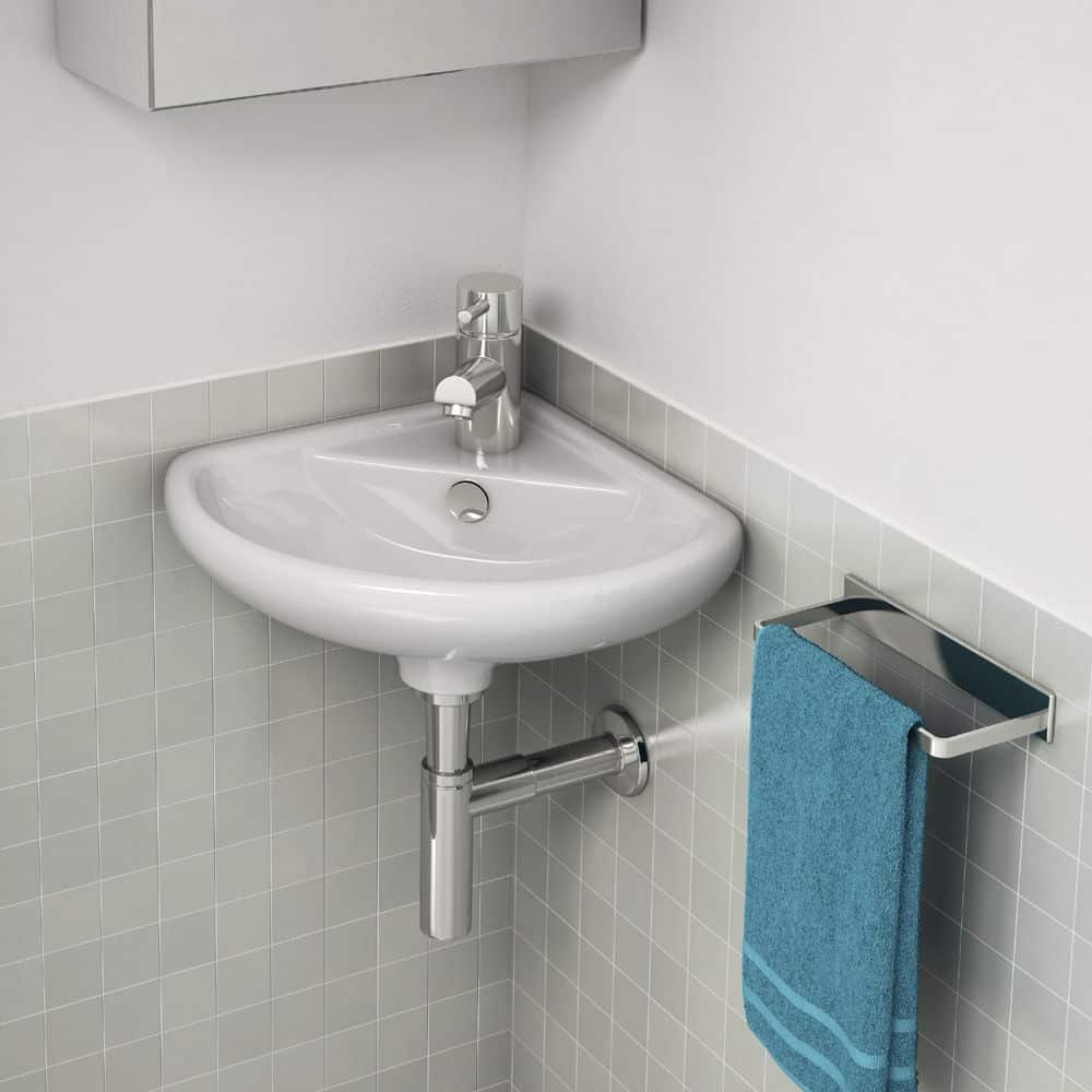 Bathroom Cloakroom Ceramic Compact Corner Small Wash Basin Sink Inc Tap & Waste-8346