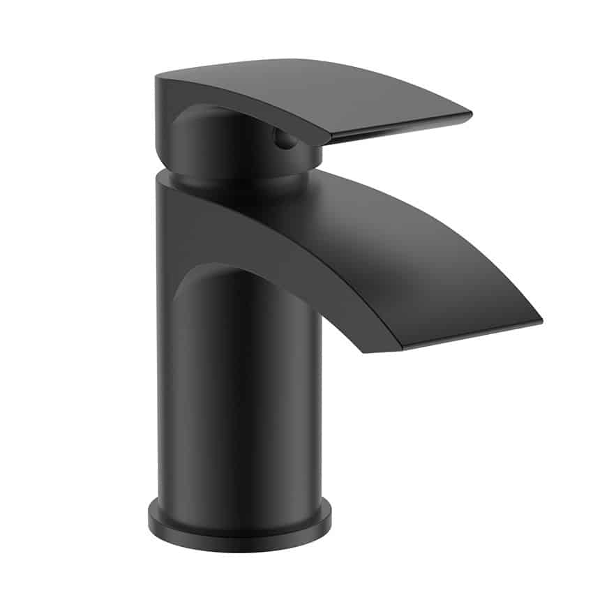 Bathroom Luxury MATT BLACK Basin Sink Mono Mixer Tap & Unslotted Clicker Waste-12940
