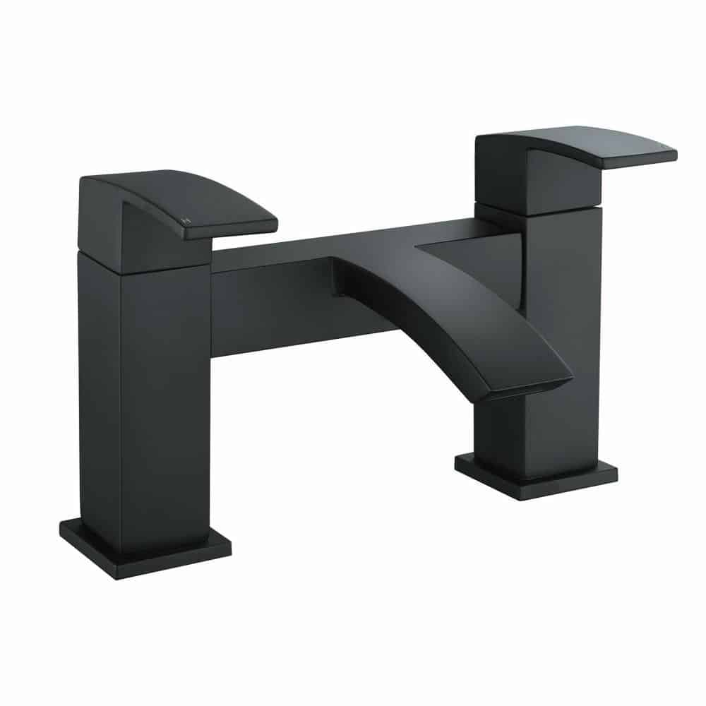 Bathroom Modern Matt Black LUCIA Waterfall Bath Filler/Basin Mixer & Wastes Set-8320