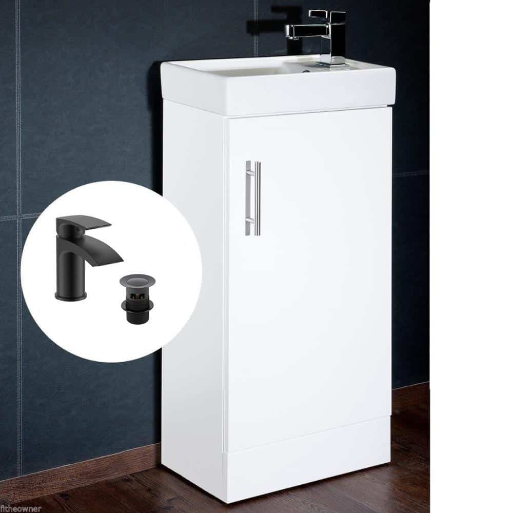 Compact Vanity Unit Including Ceramic Basin/Sink & Black Mixer Tap incl Waste-0