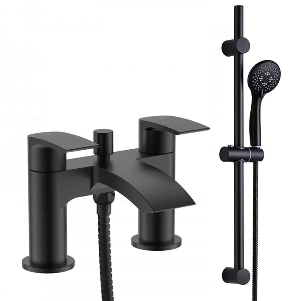 Bath Shower Mixer Tap & Shower Slider Rail Kit Matt Black Bathroom Taps-0