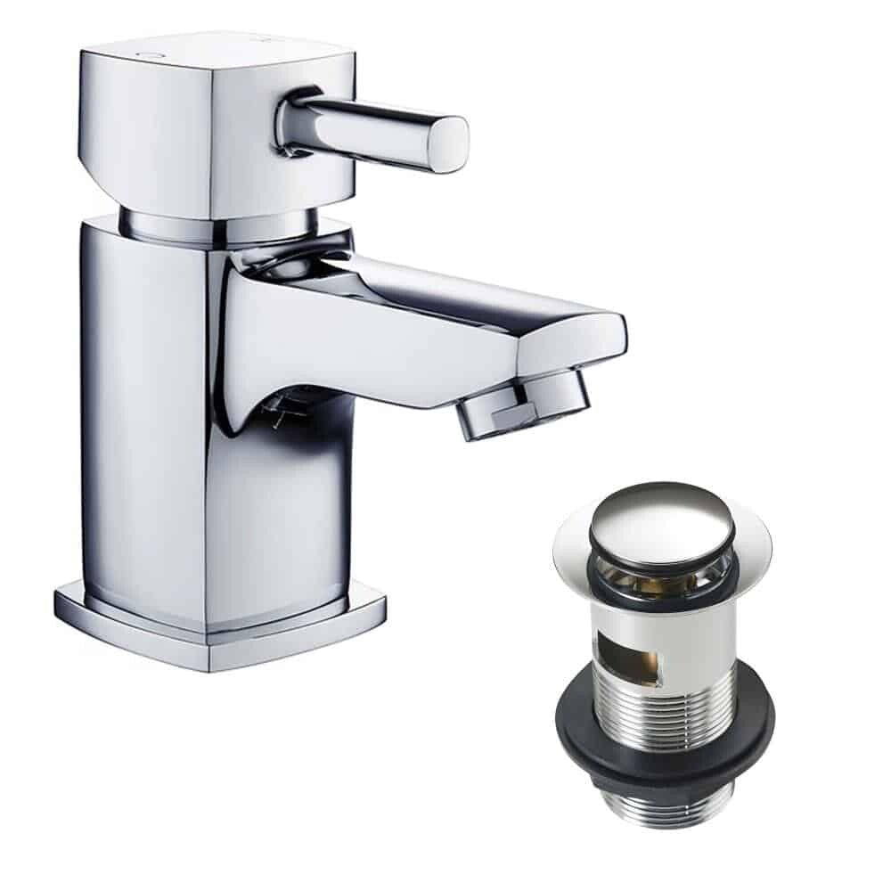 Small Compact Wall Hung Basin, Hero Mono Basin Mixer Tap, Waste & Round Bottle Trap (PK1)-13860