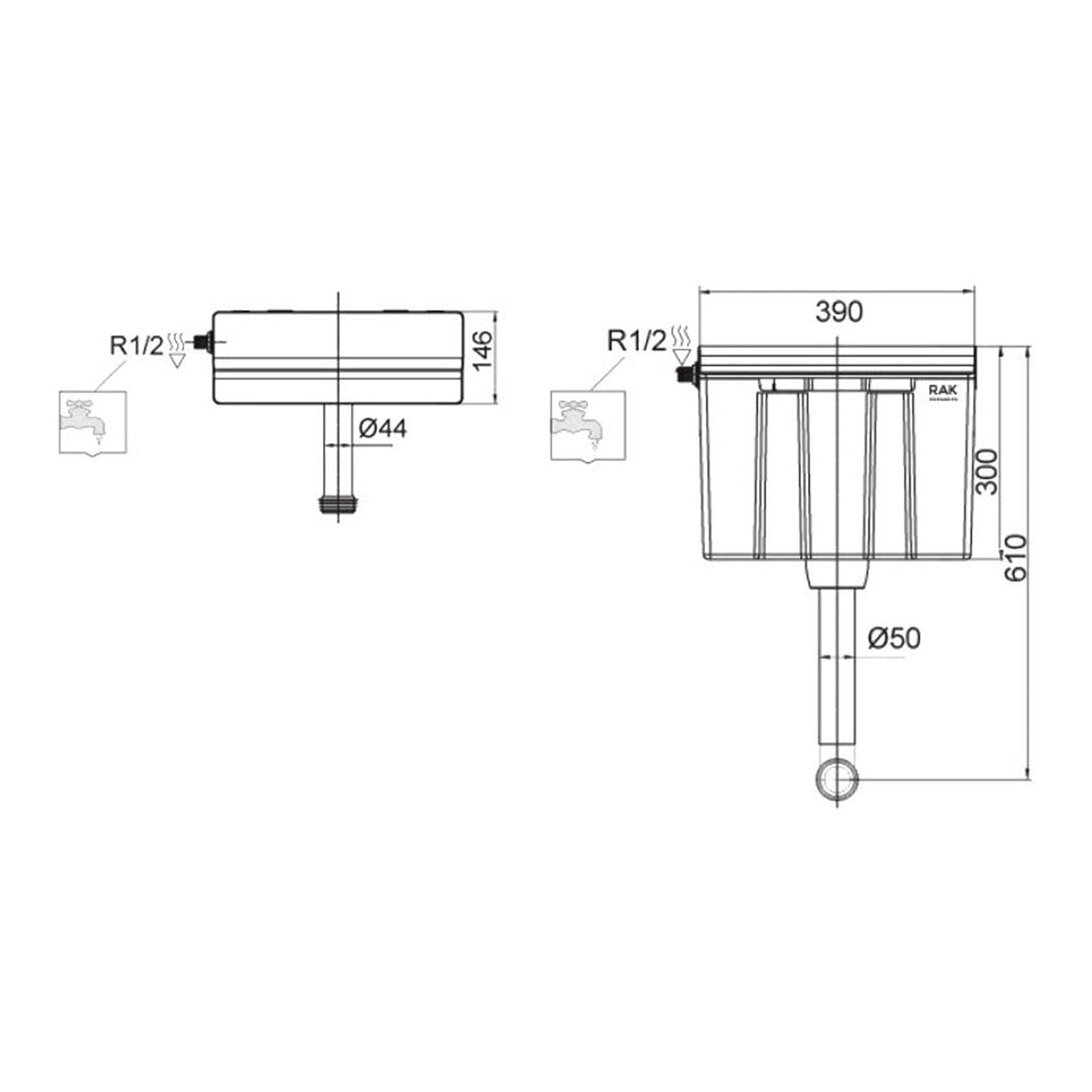RAK Ecofix Concealed Cistern Complete With Dual Flush Push Button - Side Inlet - Alpine White